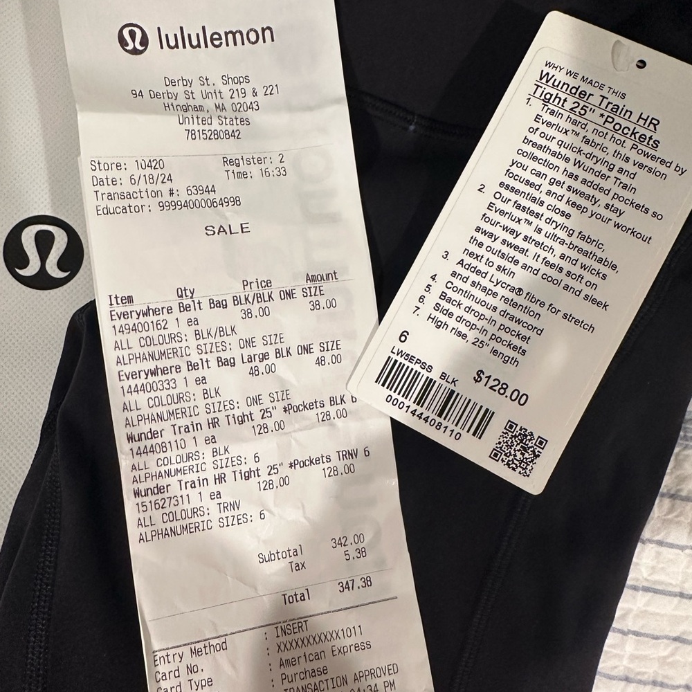 NWT Lululemon Black Wunder Train HR Tight 25"